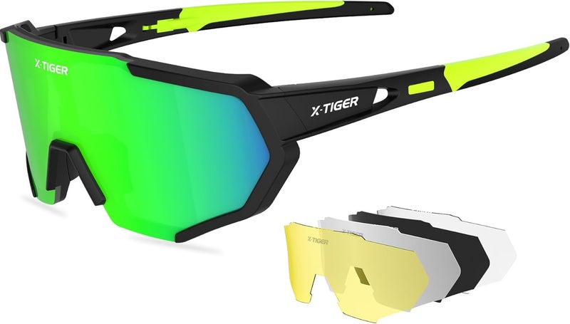 Xtiger Polarized Sports Sunglasses with 5 Interchangeable Lenses,Mens Womens Cycling Bike Glasses,Baseball Running Fishing - Image 1